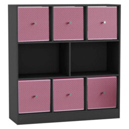 Urbn-Living Black, Pastel Pink - Asymmetrical 8 Cube Bookcase Unit W/ 6 Drawer Inserts - thumbnail 1