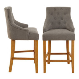 The Furniture Market Luxury Grey Woven Fabric Scoop Back Kitchen Counter Bar Stool Quilted Button Back Stud Detailing Solid Wood Frame - thumbnail 5