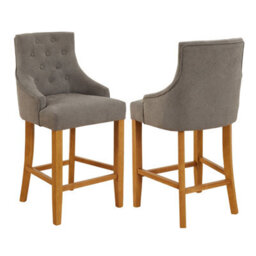 The Furniture Market Luxury Grey Woven Fabric Scoop Back Kitchen Counter Bar Stool Quilted Button Back Stud Detailing Solid Wood Frame - thumbnail 4