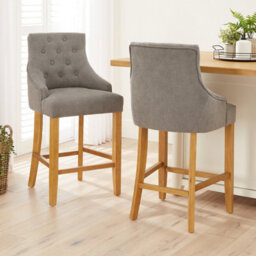The Furniture Market Luxury Grey Woven Fabric Scoop Back Kitchen Counter Bar Stool Quilted Button Back Stud Detailing Solid Wood Frame - thumbnail 3