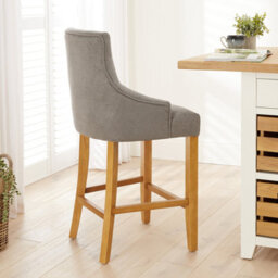 The Furniture Market Luxury Grey Woven Fabric Scoop Back Kitchen Counter Bar Stool Quilted Button Back Stud Detailing Solid Wood Frame - thumbnail 2