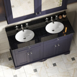 Hudson Reed Floor Standing 4-Door Traditional Vanity With 3 Tap Hole Black Marble Double Basin, Twilight Blue, 1220X470mm - thumbnail 3