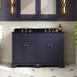 Hudson Reed Floor Standing 4-Door Traditional Vanity With 3 Tap Hole Black Marble Double Basin, Twilight Blue, 1220X470mm - thumbnail 2