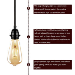 Ledsone Industrial E27 Hanging Pendant Light Plug-In Dimmer Switch 4M Rose Gold Fabric Cable - thumbnail 3