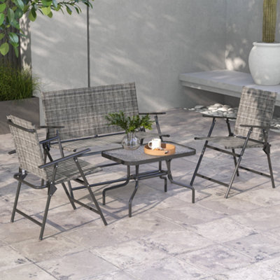 Outsunny Patio Furniture Set, Garden Set W/ Table, Foldable Chairs, A Loveseat - image 1