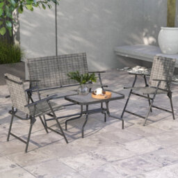 Outsunny Patio Furniture Set, Garden Set W/ Table, Foldable Chairs, A Loveseat - thumbnail 1