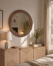 Beliani Wall Mirror Banne 80 Cm 80 Cm Paulownia Wood Brown - thumbnail 2