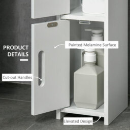 Kleankin Freestanding Bathroom Cabinet W/ Open Shelves 3 Cupboards, White - thumbnail 5
