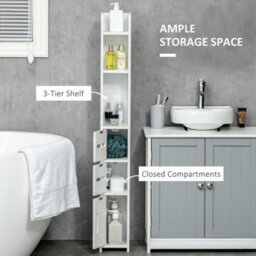 Kleankin Freestanding Bathroom Cabinet W/ Open Shelves 3 Cupboards, White - thumbnail 4