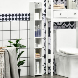 Kleankin Freestanding Bathroom Cabinet W/ Open Shelves 3 Cupboards, White - thumbnail 7