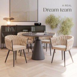 Tectake Set Of 4 Dining Chair Astano - Padded, Velvet, Knot Design, Continuous Backrest  - Sand - thumbnail 8