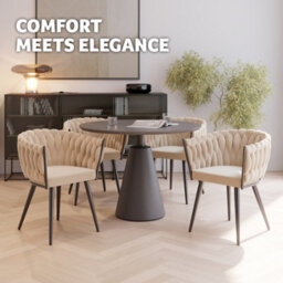 Tectake Set Of 4 Dining Chair Astano - Padded, Velvet, Knot Design, Continuous Backrest  - Sand - thumbnail 9