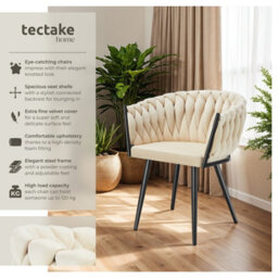 Tectake Set Of 4 Dining Chair Astano - Padded, Velvet, Knot Design, Continuous Backrest  - Sand - thumbnail 2