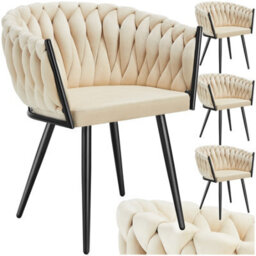 Tectake Set Of 4 Dining Chair Astano - Padded, Velvet, Knot Design, Continuous Backrest  - Sand - thumbnail 1