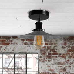 Vintage Ceiling Light Semi Flush Mount E27 Base For Living Room Bedroom Metal 22Cm Shade Easy Fit Without Bulb Brushed Silver - thumbnail 2