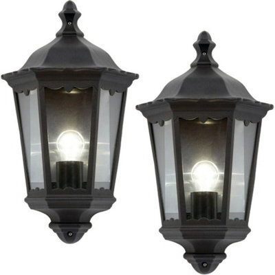 2 Pack Ip44 Outdoor Wall Light Matt Black Traditional Lantern Porch Flush Lamp - image 1