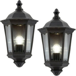 2 Pack Ip44 Outdoor Wall Light Matt Black Traditional Lantern Porch Flush Lamp