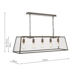 DAR Academy 5 Light Bar Pendant Antique Copper And Glass - thumbnail 4