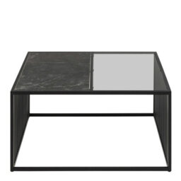 Wyld Haus Porto Square Coffee Table - Black Metal Frame With Glass And Stone-Effect Top - thumbnail 4