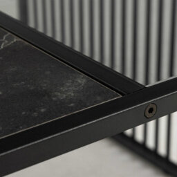 Wyld Haus Porto Square Coffee Table - Black Metal Frame With Glass And Stone-Effect Top - thumbnail 7