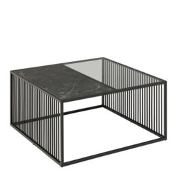 Wyld Haus Porto Square Coffee Table - Black Metal Frame With Glass And Stone-Effect Top - thumbnail 5