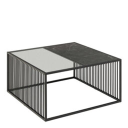 Wyld Haus Porto Square Coffee Table - Black Metal Frame With Glass And Stone-Effect Top - thumbnail 3