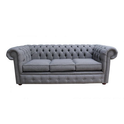 Chesterfield 3 Seater Sofa Charles Slate Grey Real Linen Fabric In Classic Style - image 1