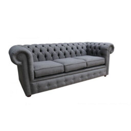 Chesterfield 3 Seater Sofa Charles Slate Grey Real Linen Fabric In Classic Style - thumbnail 3