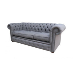Chesterfield 3 Seater Sofa Charles Slate Grey Real Linen Fabric In Classic Style - thumbnail 2