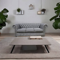 Chesterfield 3 Seater Sofa Charles Slate Grey Real Linen Fabric In Classic Style - thumbnail 4