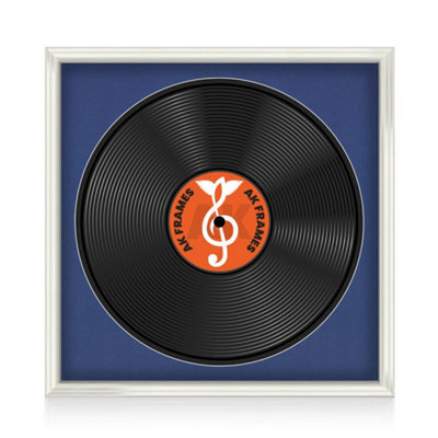 "16X16"" White Swept Vinyl Record Frame With Blue Mount For 12 Inch Lp Disc - Ak Frames" - image 1