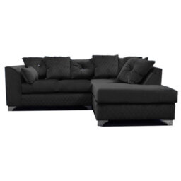 Furnishings For Less UK Victoria Soft Plush Velvet 3 To 4 Seater L Shaped Corner Sofa Black Right Hand Facing - Scatter Back
