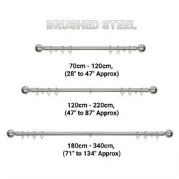 A.unique Home Plain Round Ball Metal Extendable Curtain Pole With Rings And Fittings (25/28mm) - Brushed Steel, 120Cm-220Cm Approx - thumbnail 6