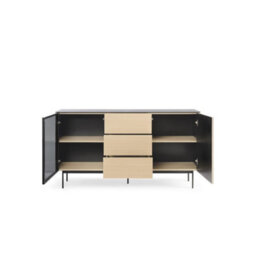 Arte Orta Sideboard Cabinet 157Cm - Oak Vincenza & Black Ribbed Display Sideboard With Led Lighting And Drawers - thumbnail 3