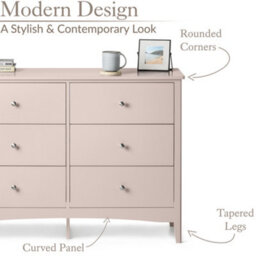 Christow Pink Chest Of Drawers Modern 6 Drawer Bedroom Storage Unit Furniture Cabinet - thumbnail 5