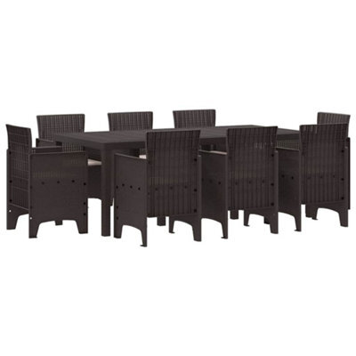 Berkfield Modern Garden Dining Set 9 Pcs Brown Polt Rattan