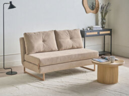 Beliani Sofa Bed 3 Seater Jerslev Fabric Light Brown - thumbnail 2