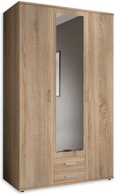 Arte Elegant Karl 3-Door Hinged Wardrobe With Mirror W1200mm H1960mm D535mm - Oak Sonoma, Spacious Storage, Modern Design - image 1