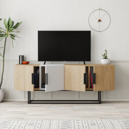Decortie Tontini Modern Tv Unit Multimedia Centre Oak White With Storage Tv Cabinet 140Cm - thumbnail 5