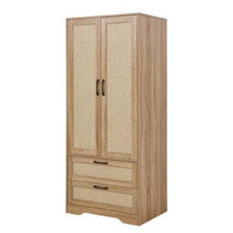 Living And Home 2-Door Natural Wood Bedroom Wardrobe With 2 Drawers, 166Cm H - thumbnail 3