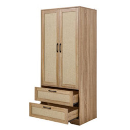 Living And Home 2-Door Natural Wood Bedroom Wardrobe With 2 Drawers, 166Cm H - thumbnail 5