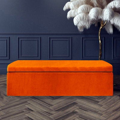 120Cm Large Plain Safar Storage Ottoman Box, Burnt Orange Plush Velvet Upholstered Deep Storage Ottoman End Of Bed Bench - image 1