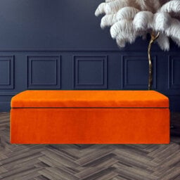 120Cm Large Plain Safar Storage Ottoman Box, Burnt Orange Plush Velvet Upholstered Deep Storage Ottoman End Of Bed Bench