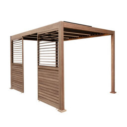 MonsterShop Metal Pergola 3M X 3M Wood Effect With Led Lights & 2 Side Panels Tilting Canopy Roof Aluminium Outdoor Garden Gazebo Sun Shelter - thumbnail 1