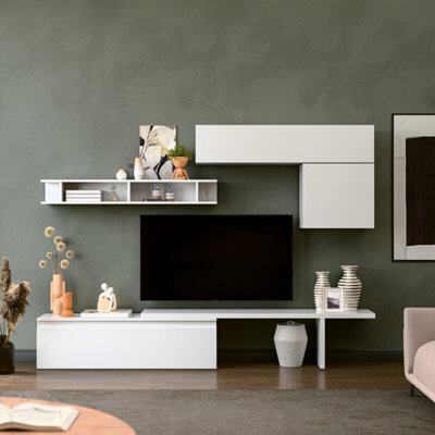 Decorotika Faro Moduler Modern Tv Unit Wall Mount Customizable Layout High Gloss White - image 1