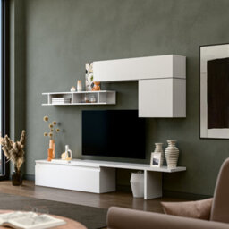 Decorotika Faro Moduler Modern Tv Unit Wall Mount Customizable Layout High Gloss White - thumbnail 2