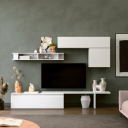 Decorotika Faro Moduler Modern Tv Unit Wall Mount Customizable Layout High Gloss White