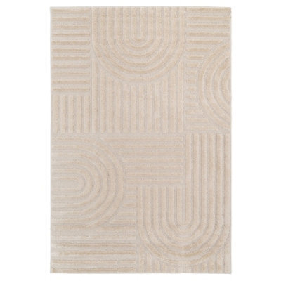 Loomed Beige Geometric Groove Living Area Rug 190Cm X 280Cm - image 1