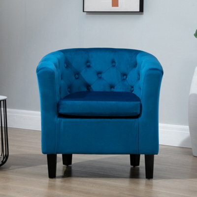 Clio 68Cm Wide Blue Velvet Fabric Studded Back Accent Chair With Dark And Light Wooden Legs - image 1