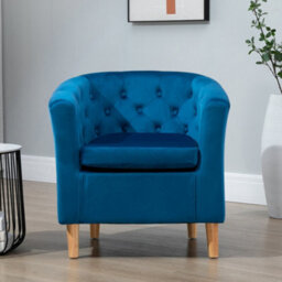 Clio 68Cm Wide Blue Velvet Fabric Studded Back Accent Chair With Dark And Light Wooden Legs - thumbnail 2